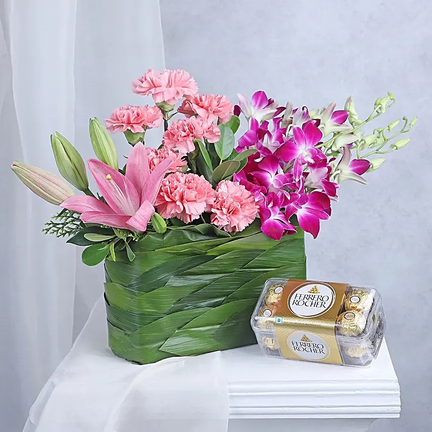 Refreshing Carnation And Chocolates Combo