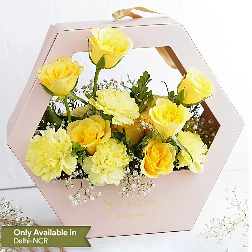 Refreshing Yellow Roses Carnations Arrangement