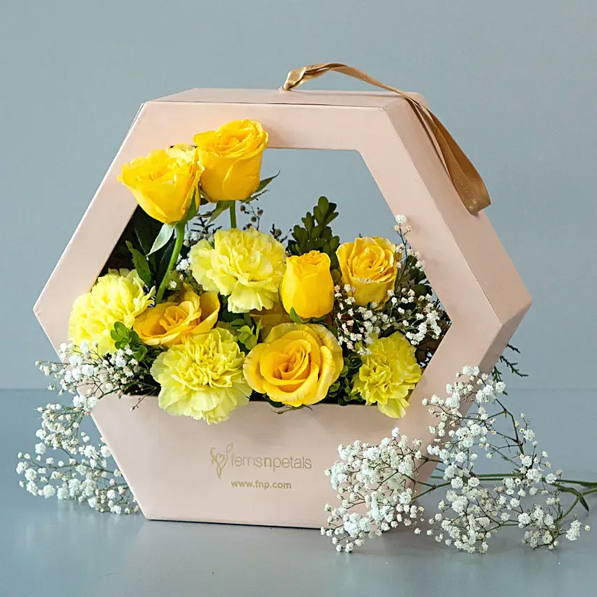 Refreshing Yellow Roses Carnations Arrangement