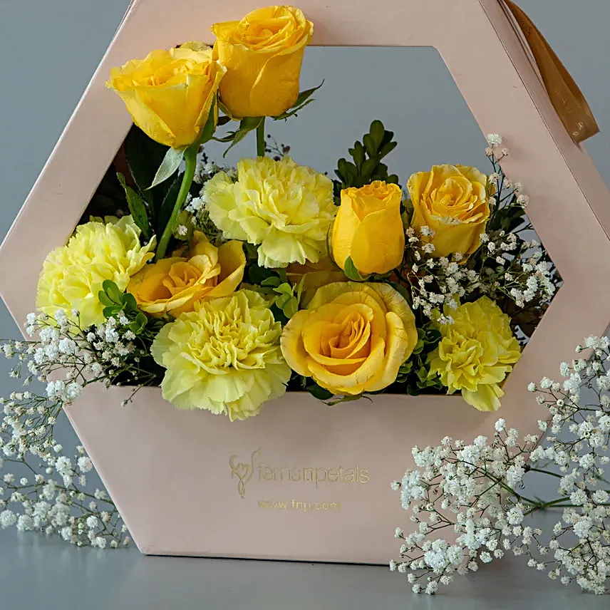 Refreshing Yellow Roses Carnations Arrangement