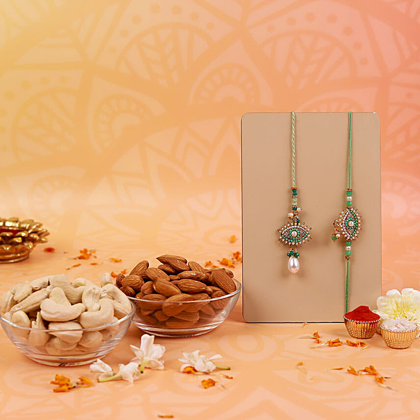 Regal Peacock Rakhi Lumba Set
