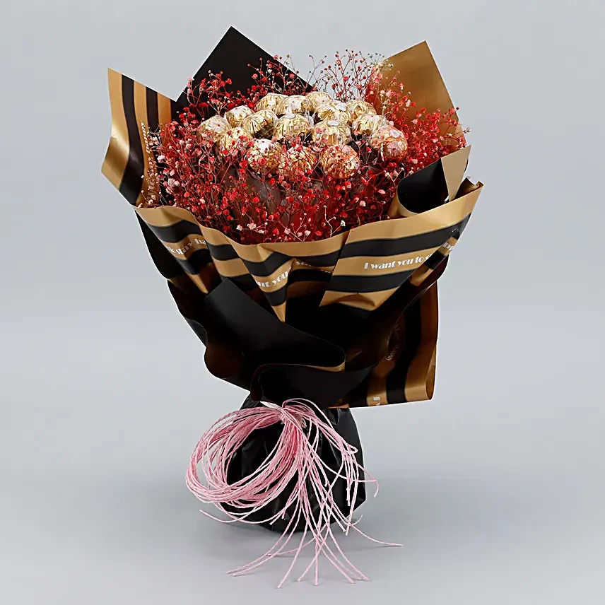 Rocher N Gypsophila Beautifully Tied Bouquet