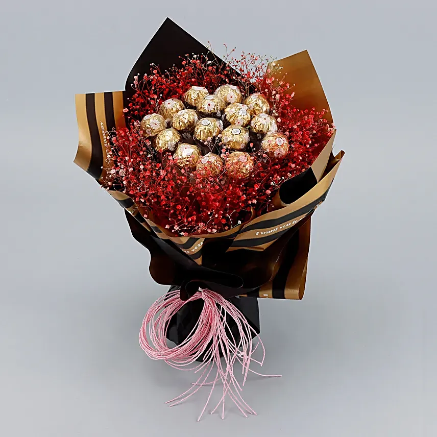 Rocher N Gypsophila Beautifully Tied Bouquet