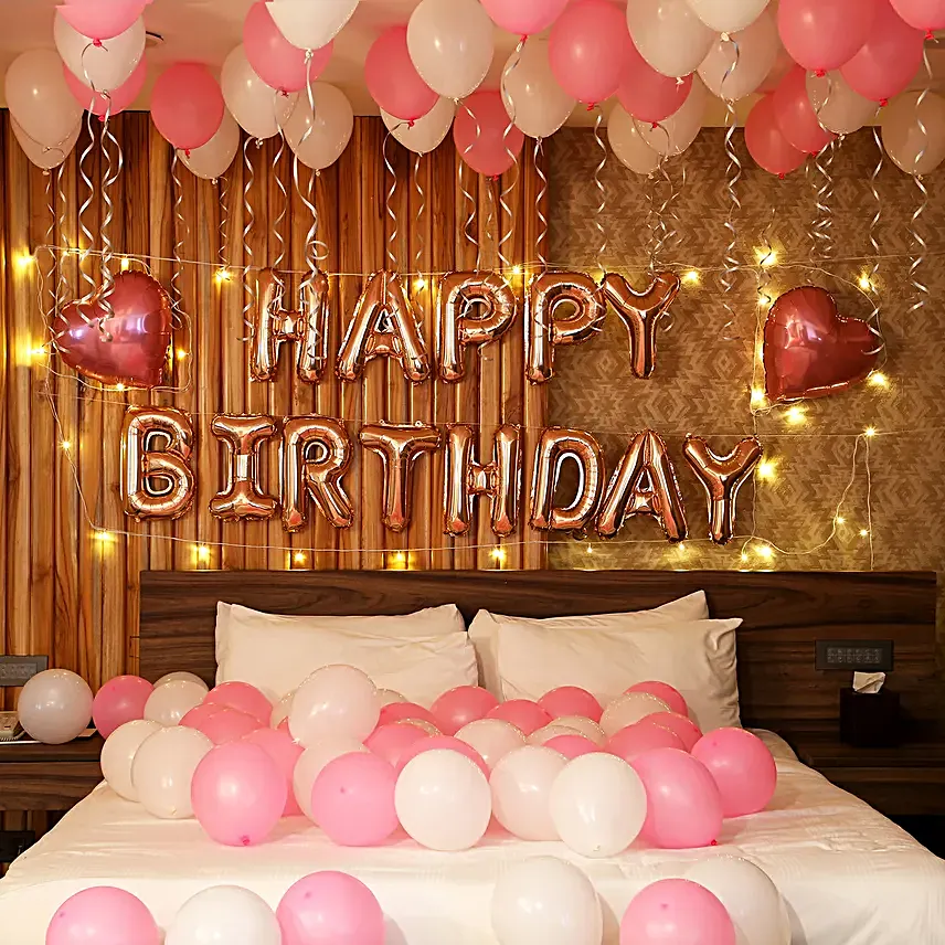 Rose Gold Birthday Theme Balloon Decor with LED