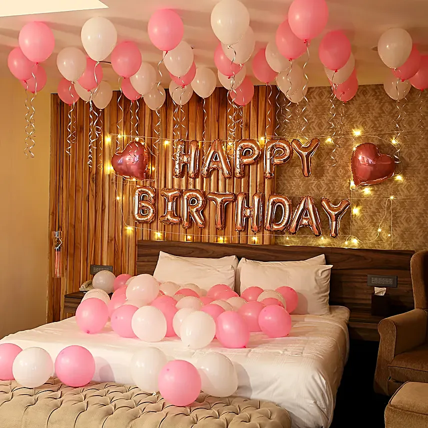 Rose Gold Birthday Theme Balloon Decor with LED