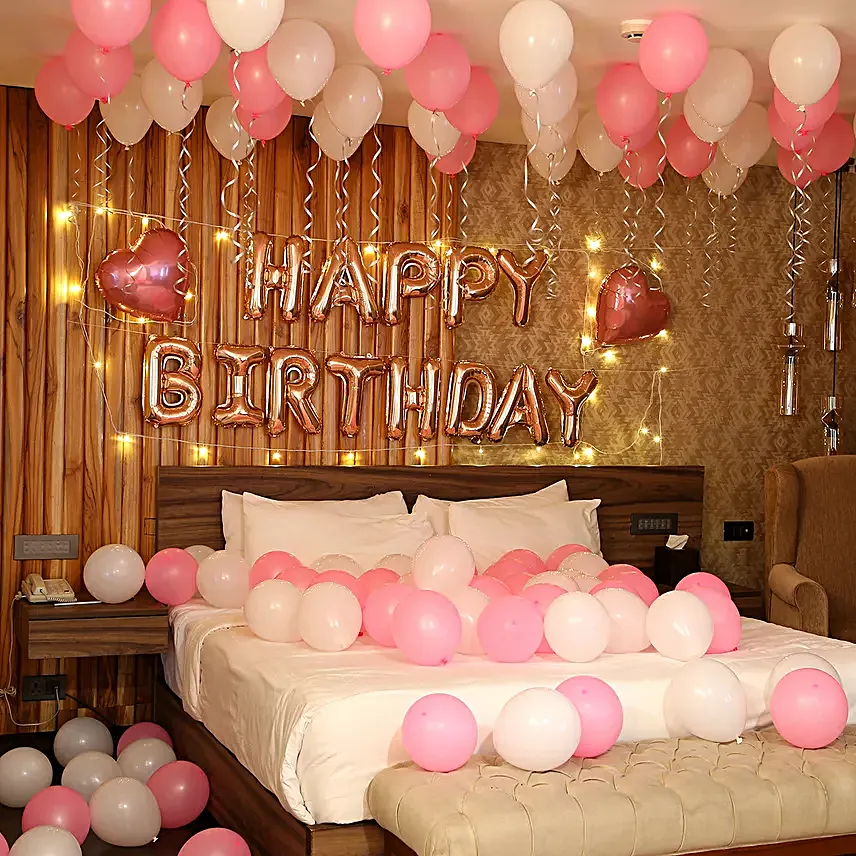 Rose Gold Birthday Theme Balloon Decor with LED