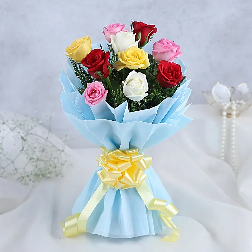 Roses & Black Forest Cake - 500 grams of black forest cake and Bunch of 10 mix colour.