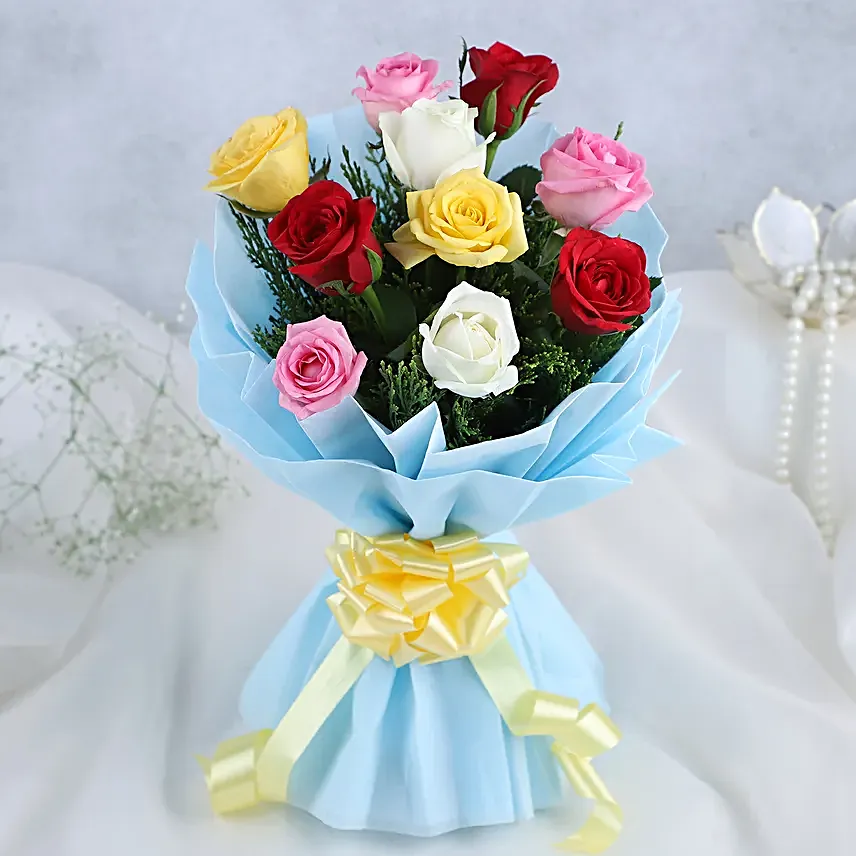 Roses & Black Forest Cake - 500 grams of black forest cake and Bunch of 10 mix colour.