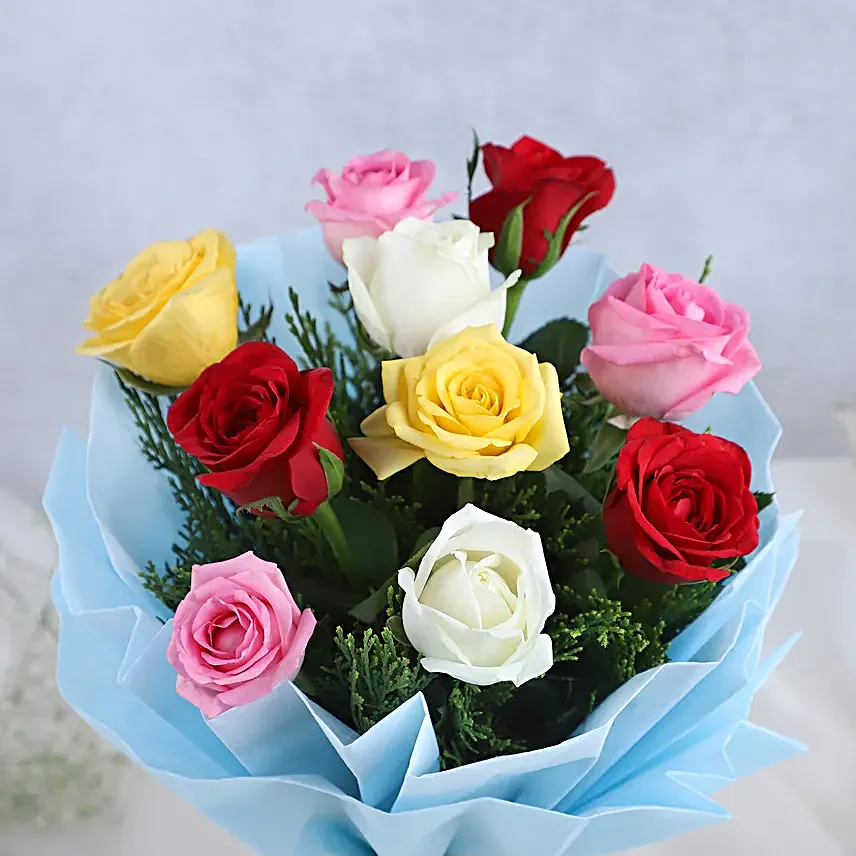 Roses & Black Forest Cake - 500 grams of black forest cake and Bunch of 10 mix colour.