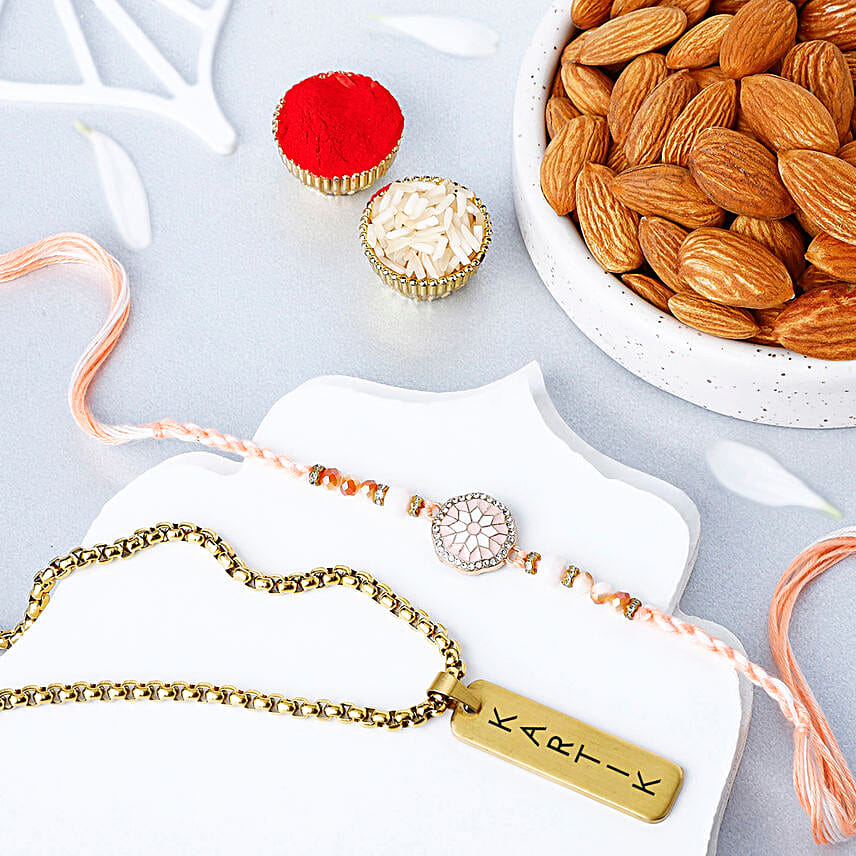 Rosy American Diamond Rakhi N Neckchain Combo