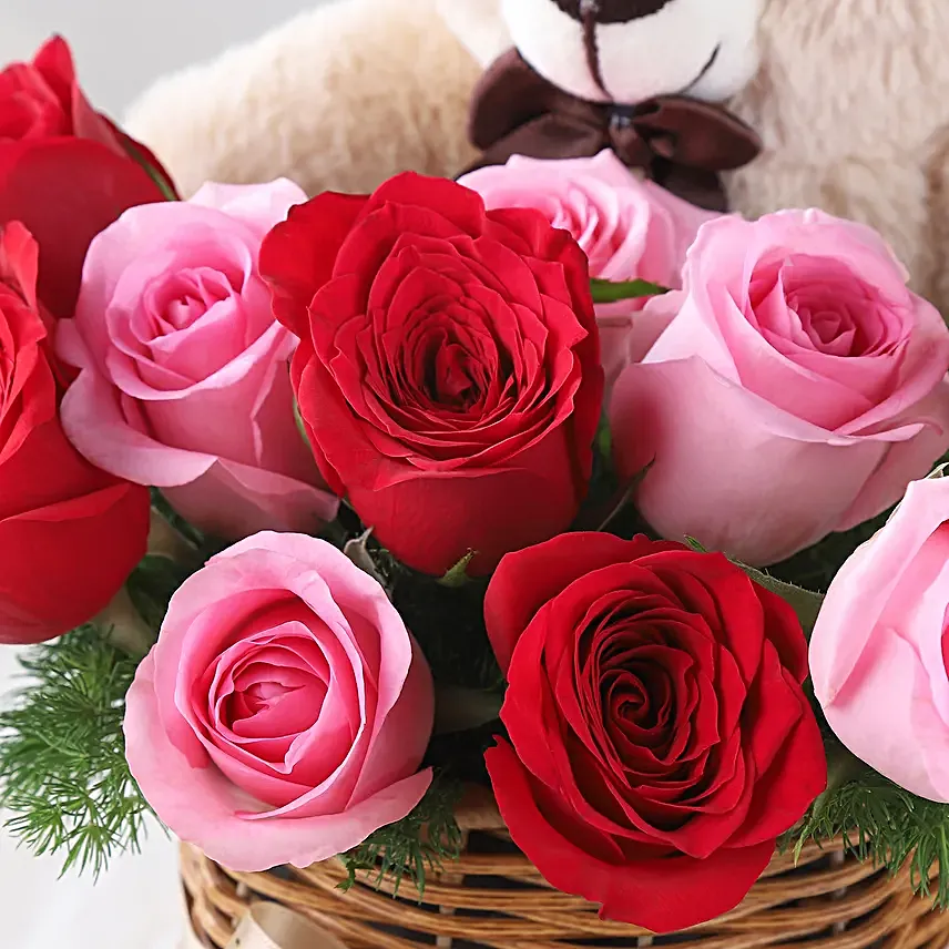 Rosy Cuddles Valentine Wishes Basket