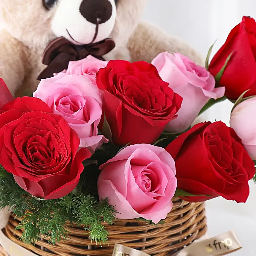 Rosy Cuddles Valentine Wishes Basket