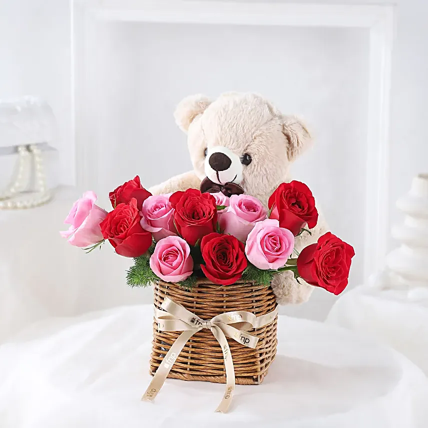 Rosy Cuddles Valentine Wishes Basket