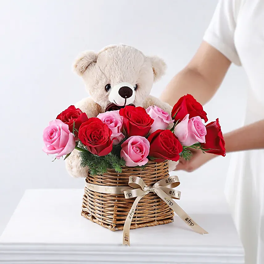 Rosy Cuddles Valentine Wishes Basket
