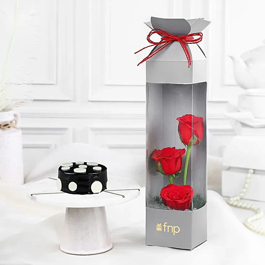 Ruby Rose Melody Bouquet N Truffle Cake Combo
