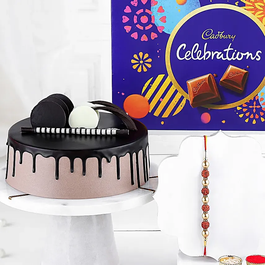 Rudraksha Good Vibes Rakhi N Chocolate Indulgence Cake