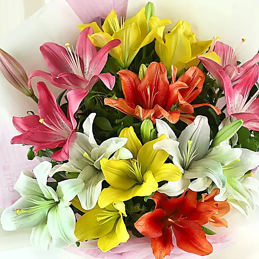 Rudraksha Rakhi N Asiatic Lilies Sweet Bouquet