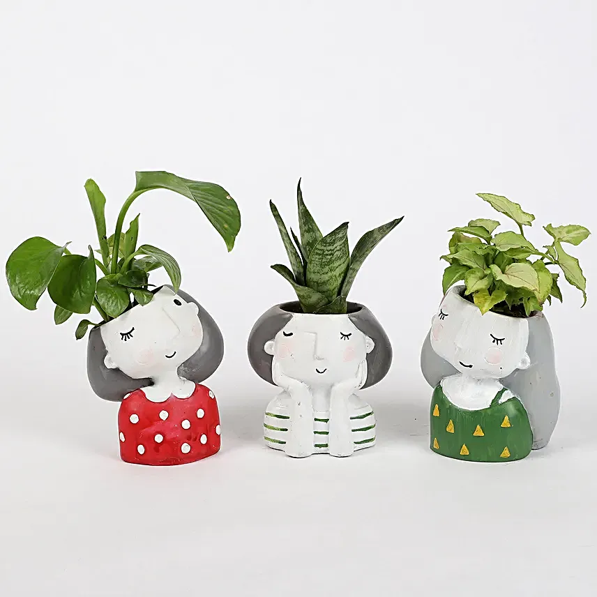2 set of plant in attractive girl shape pots