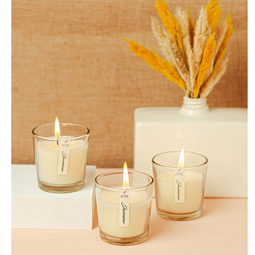 Set of 3 Fragrant Votive Glass Candles Jasmine