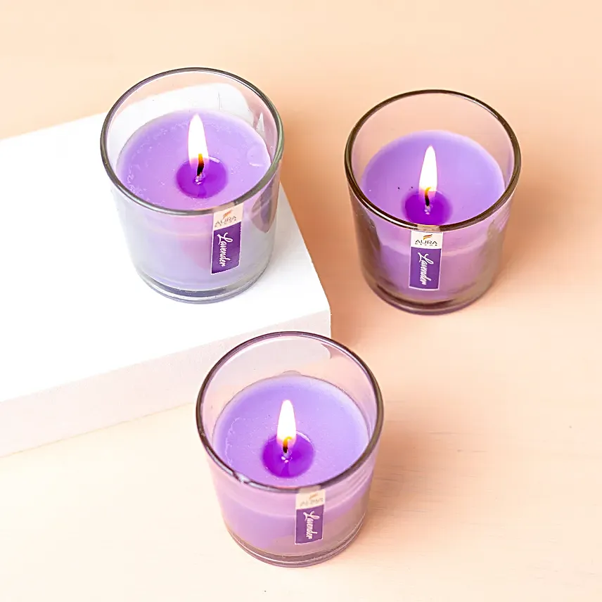 Set of 3 Fragrant Votive Glass Candles Lavender