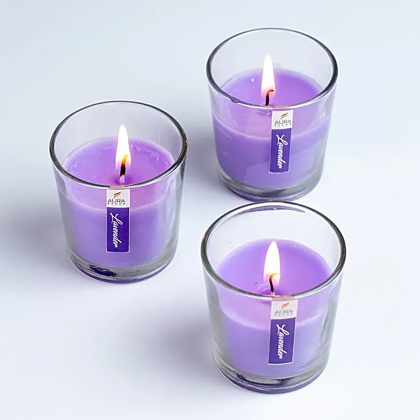 Set of 3 Fragrant Votive Glass Candles Lavender
