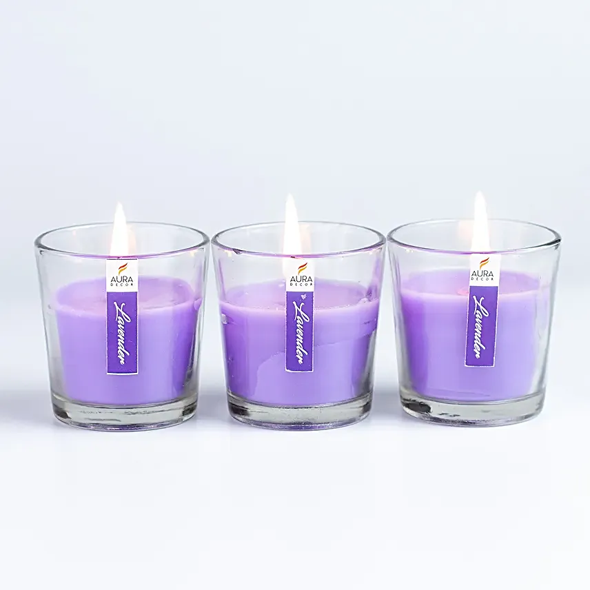 Set of 3 Fragrant Votive Glass Candles Lavender