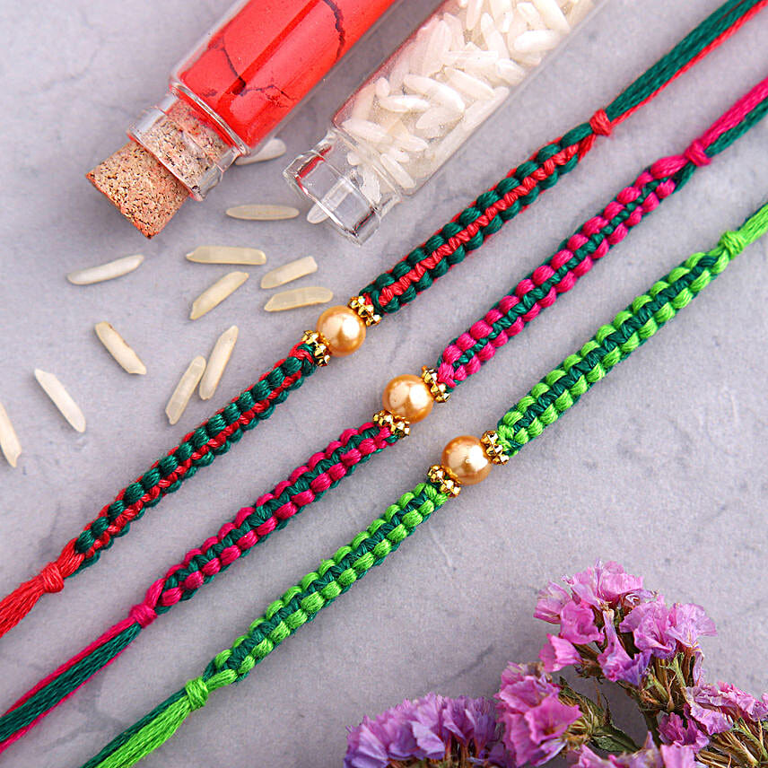 Set of 3 Vibrant Pearl Premium Rakhi