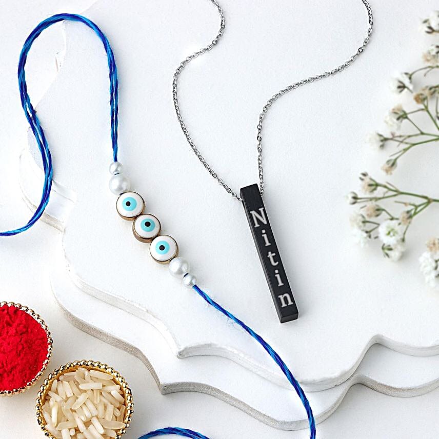 Simplistic Evil Eye Rakhi N Chain Combo
