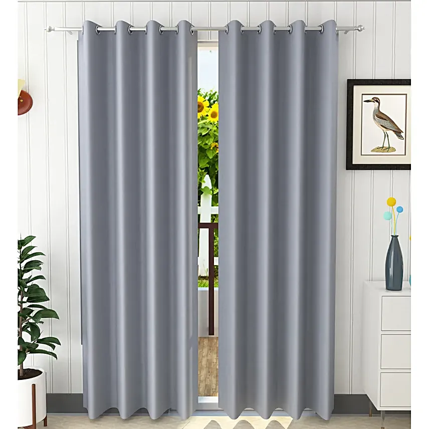 Sleek Style Blackout Grey Curtain Set 5 Feet
