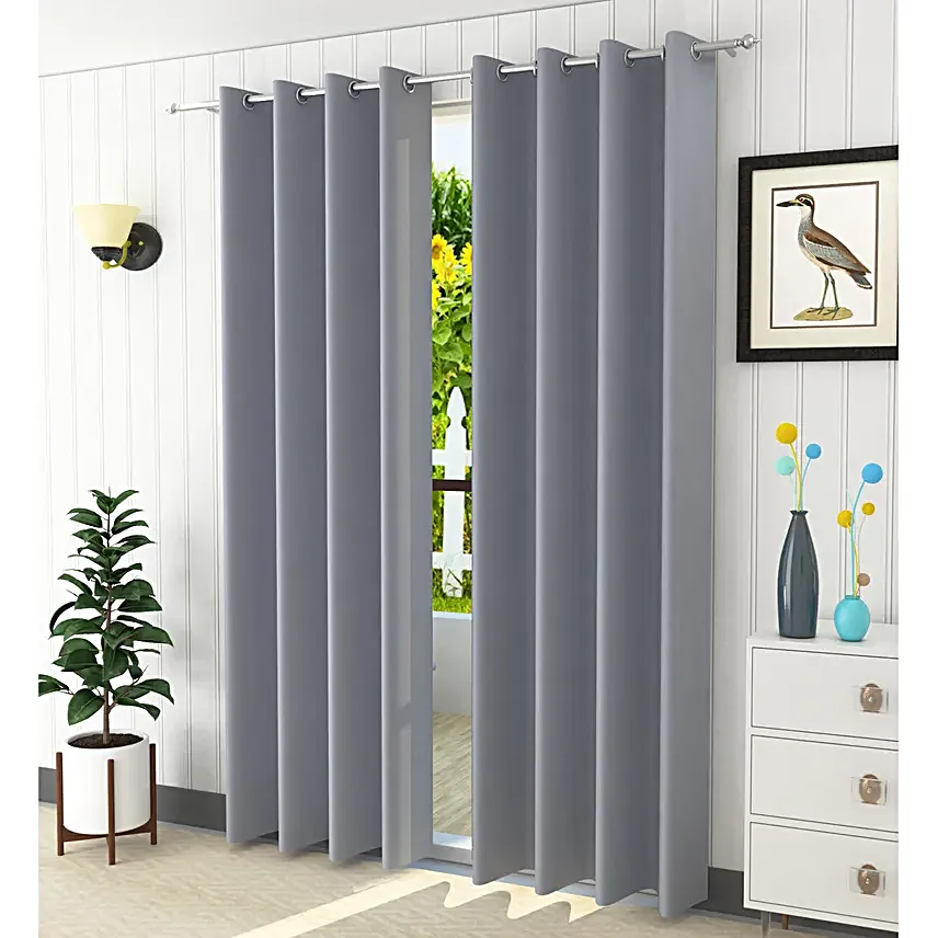 Sleek Style Blackout Grey Curtain Set 5 Feet