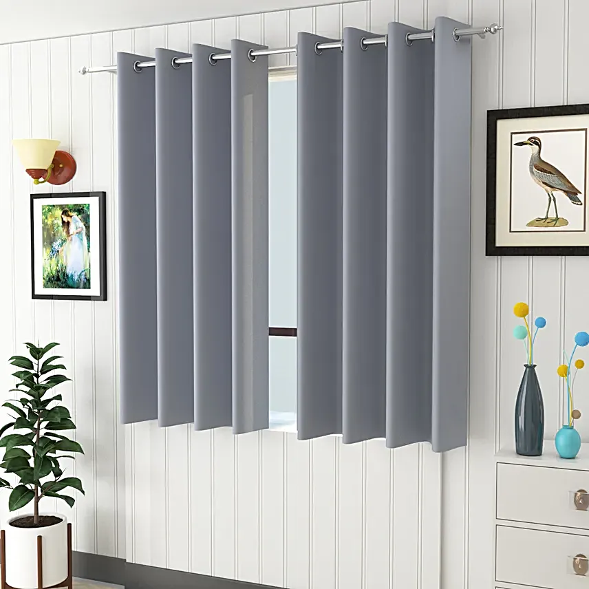 Sleek Style Blackout Grey Curtain Set 5 Feet