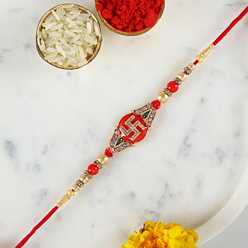 Sneh Swastik Diamond Red Rakhi