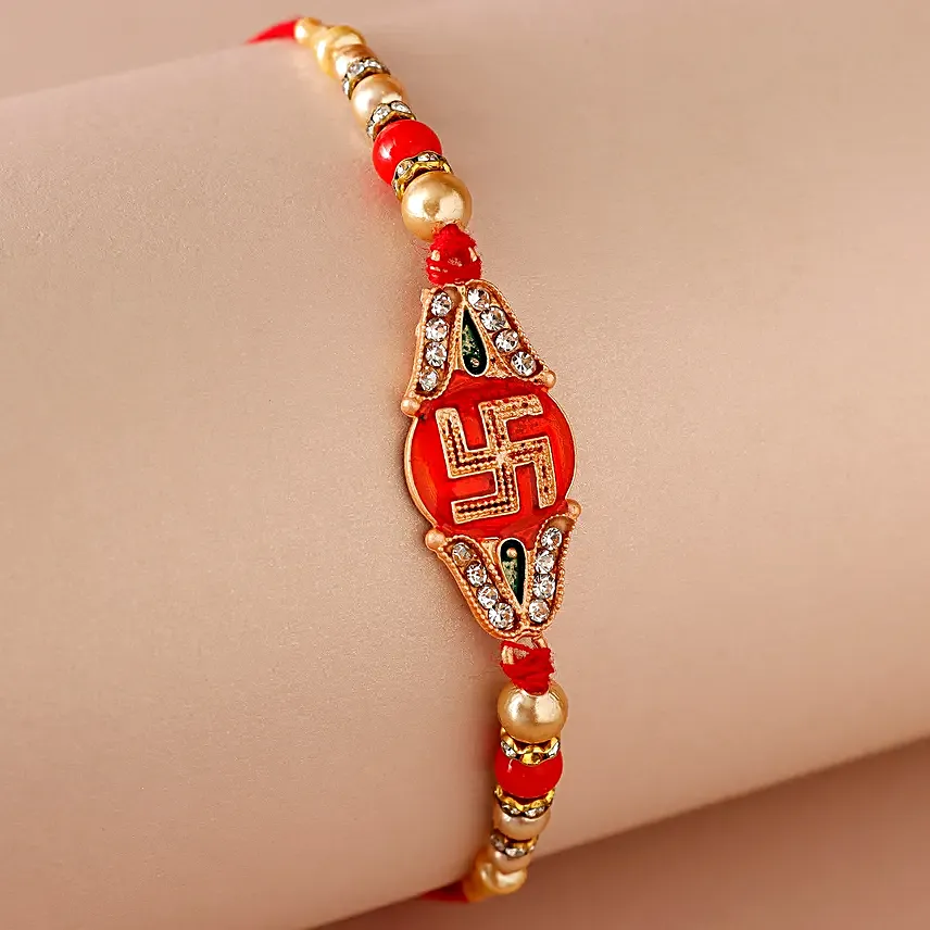 Sneh Swastik Diamond Red Rakhi