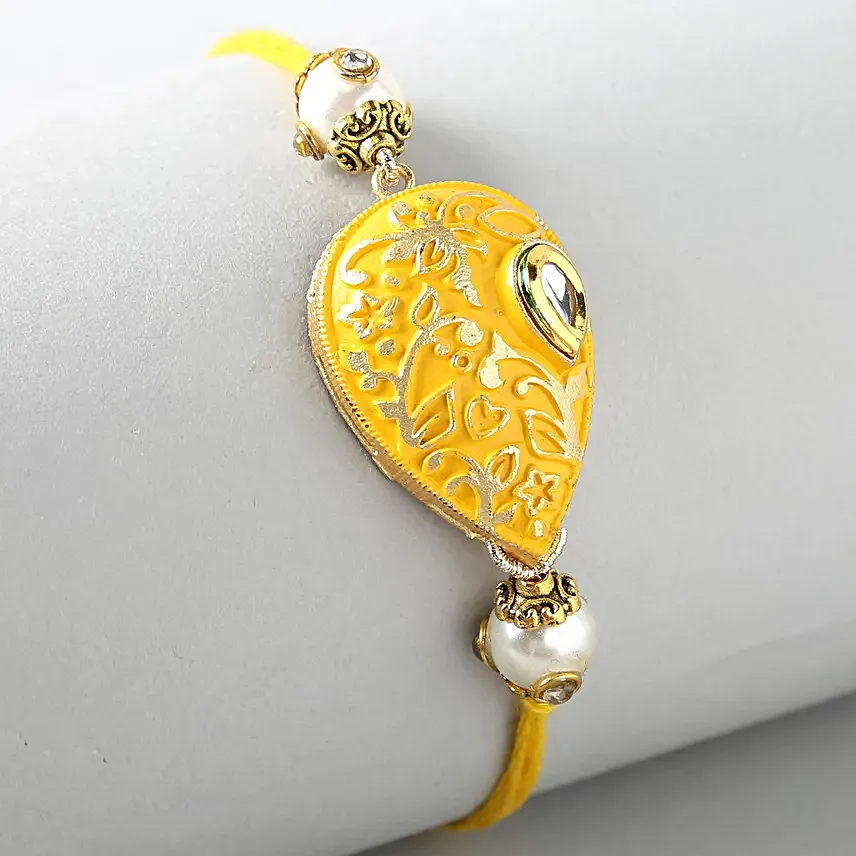 Sneh Traditional Teardrop Yellow Rakhi
