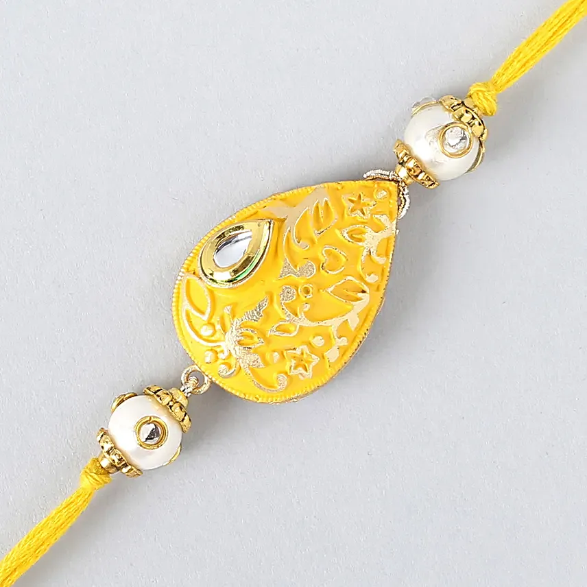 Sneh Traditional Teardrop Yellow Rakhi