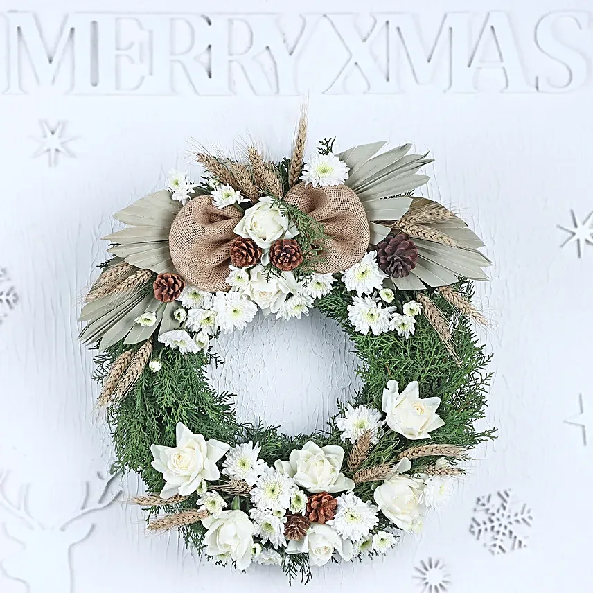 Snowy Christmas Season Floral Wreath