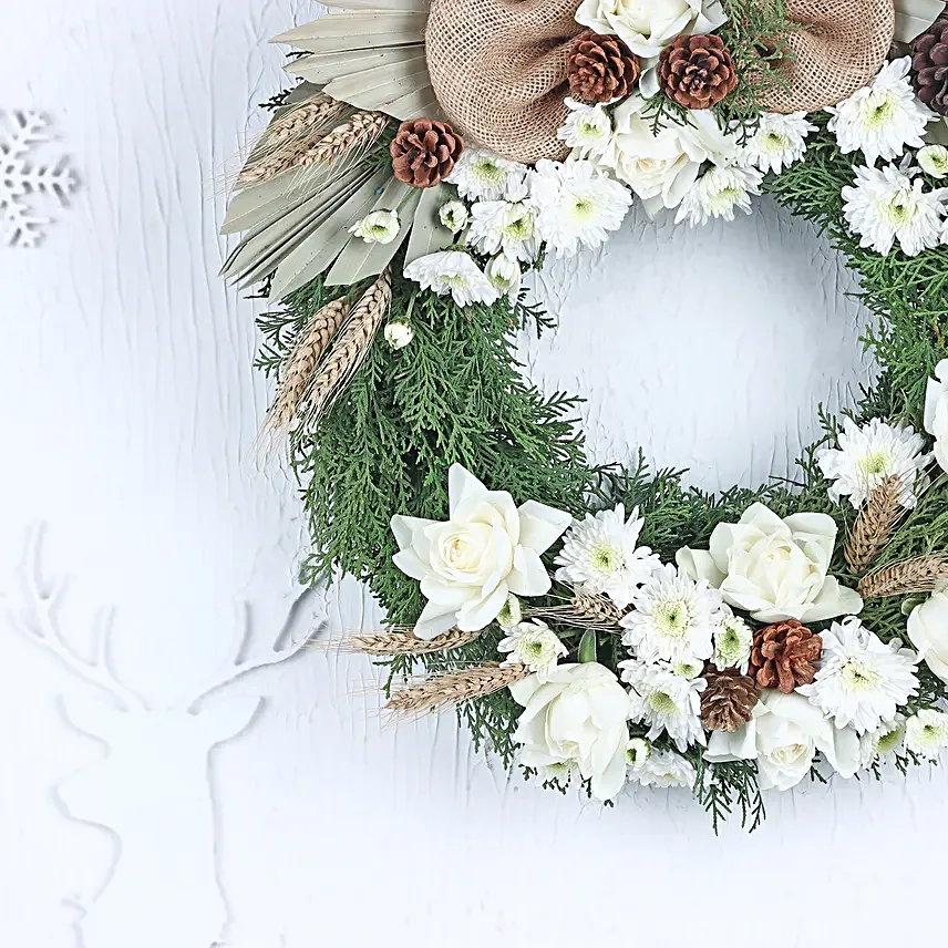 Snowy Christmas Season Floral Wreath