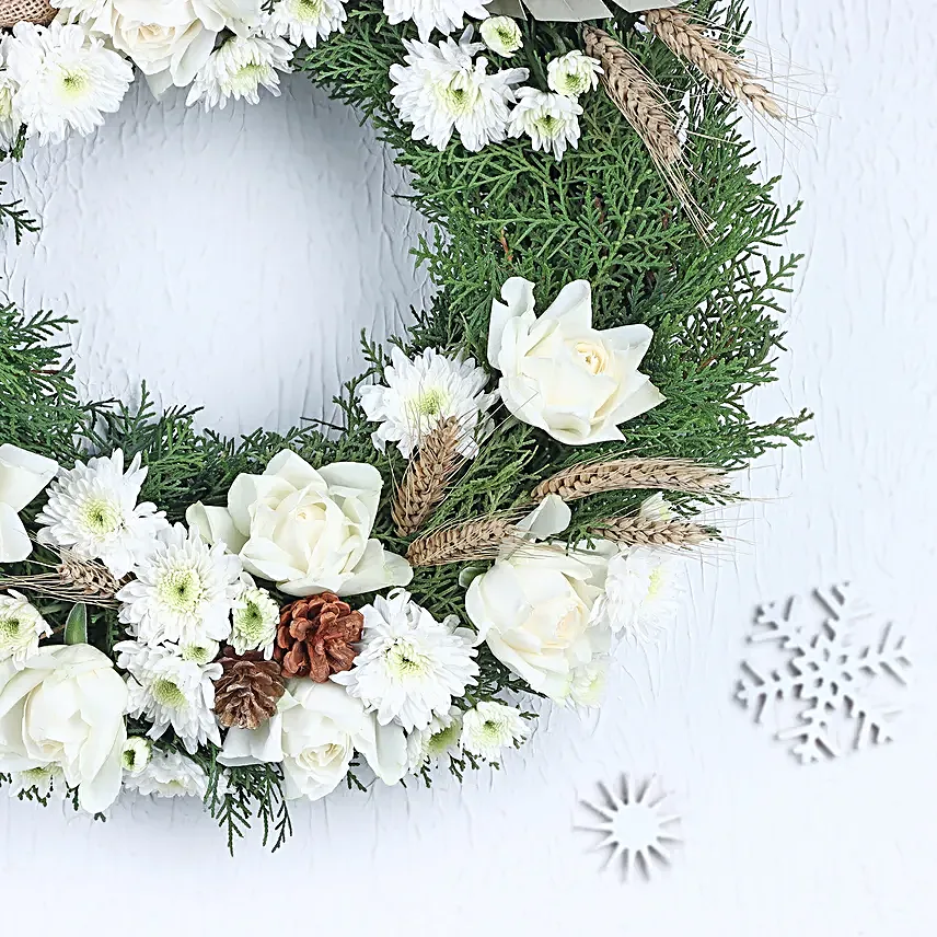 Snowy Christmas Season Floral Wreath