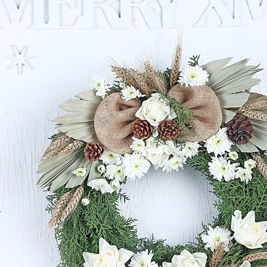 Snowy Christmas Season Floral Wreath