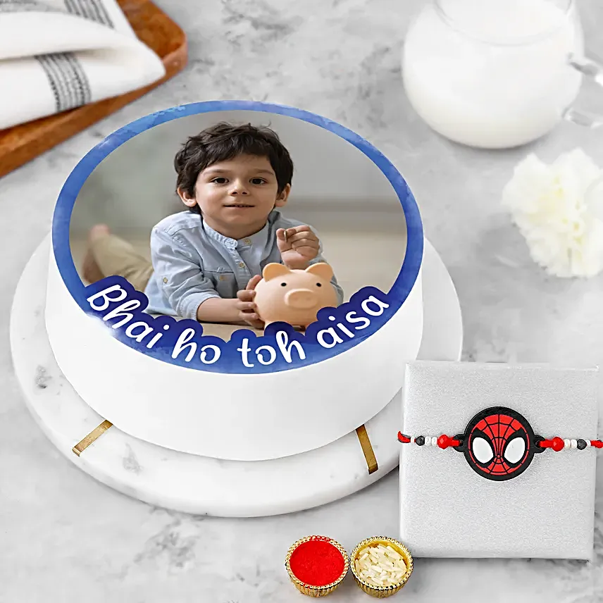 Spider Man Rakhi N Personalised Pineapple Cake Combo Half Kg