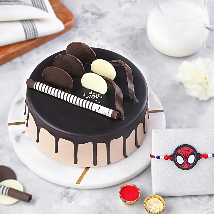Spider Web Rakhi For Kids N Chocolate Cake