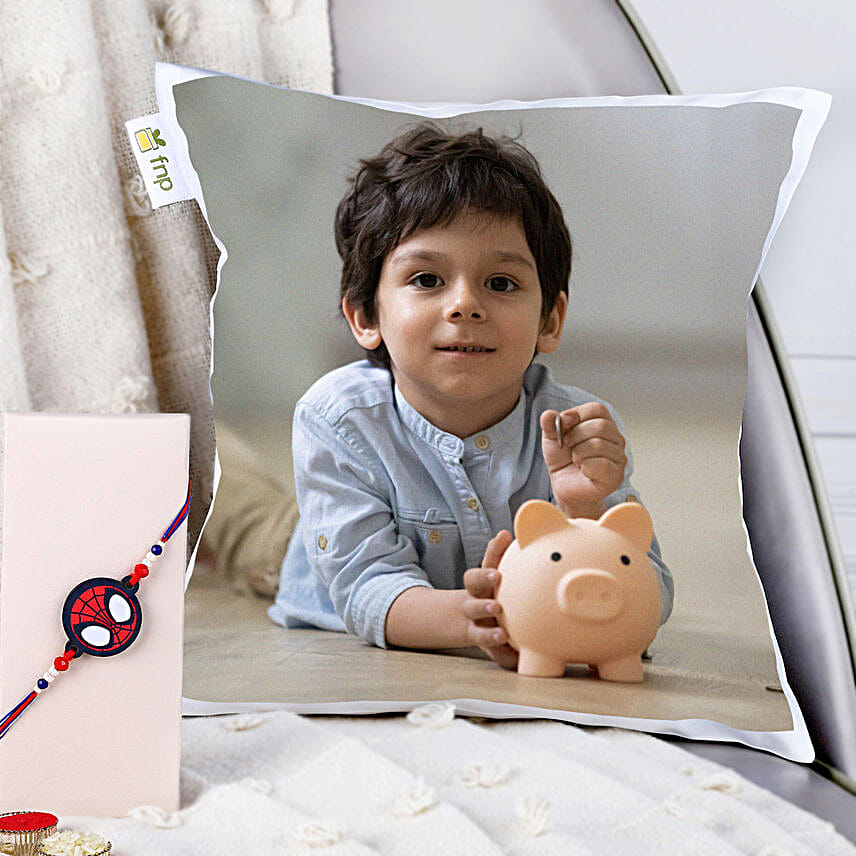 Spiderman Mask Rakhi N Little Bro Cushion Combo