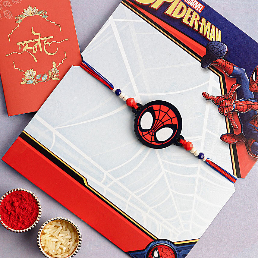 Spiderman Mask Rakhi N Personalised Lunch Box Combo