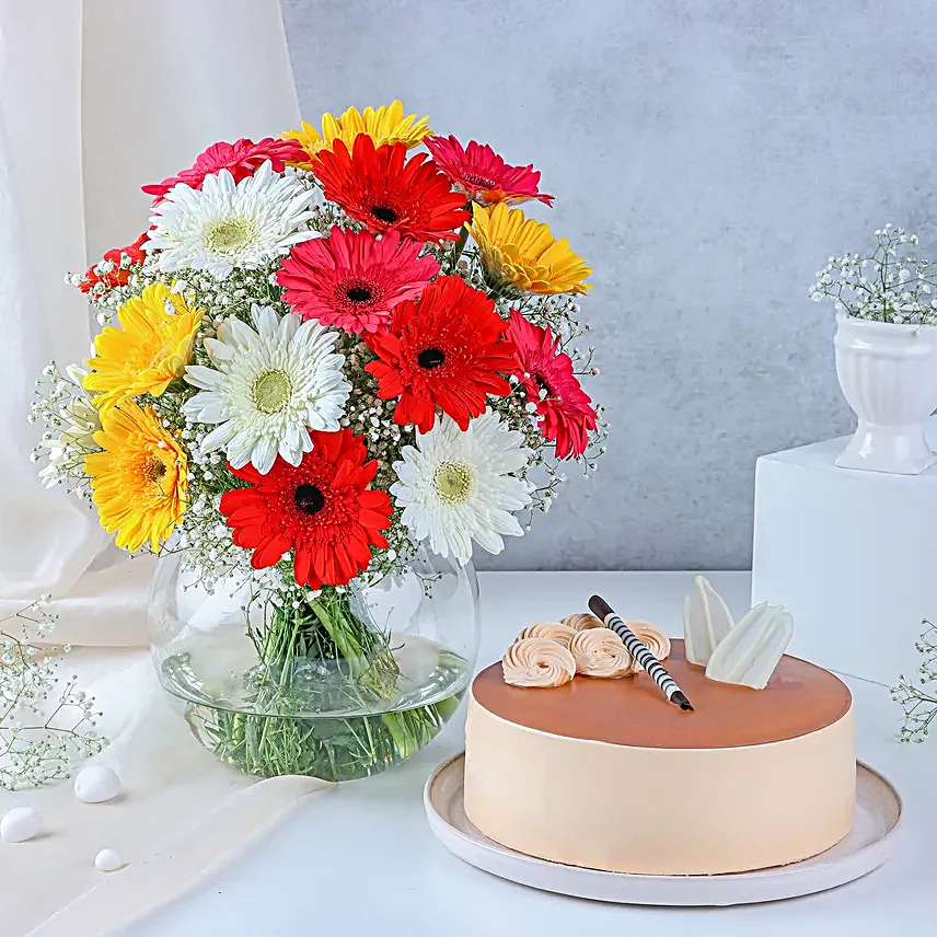 Spring Colours Vase N Luscious Cake