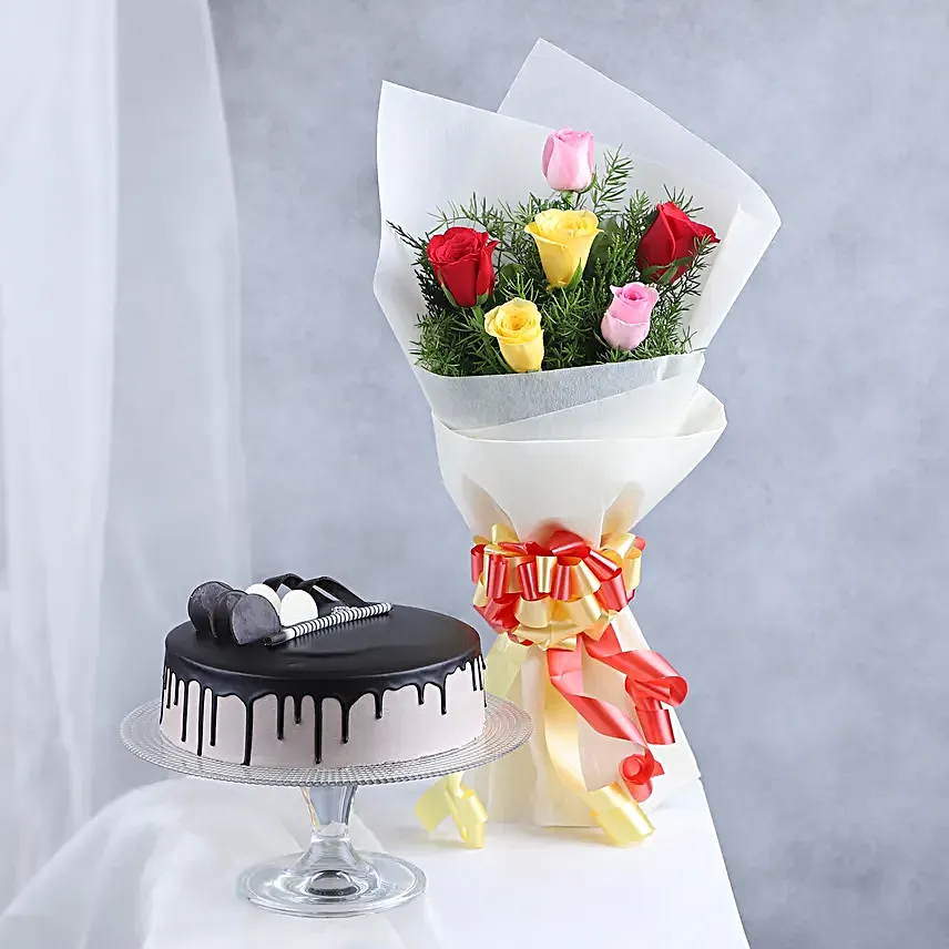 Spring Time Rose Bouquet N Cake Combo