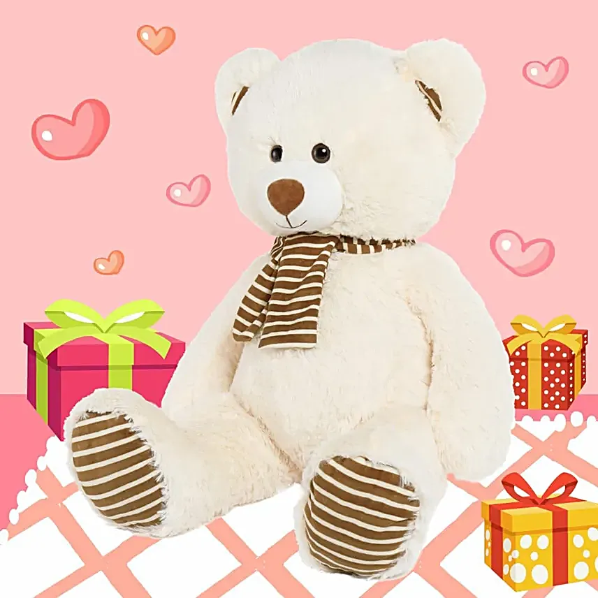 Striped Brown Paw Teddy Bear Cream