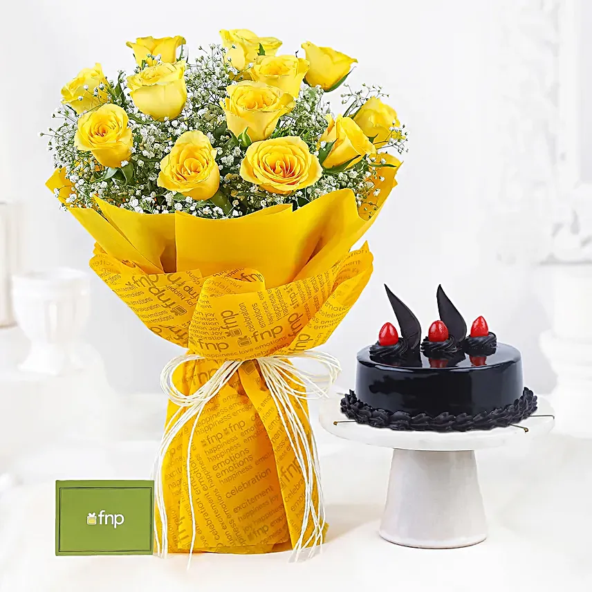 Sunshine Delivered Roses Bouquet Truffle Cake