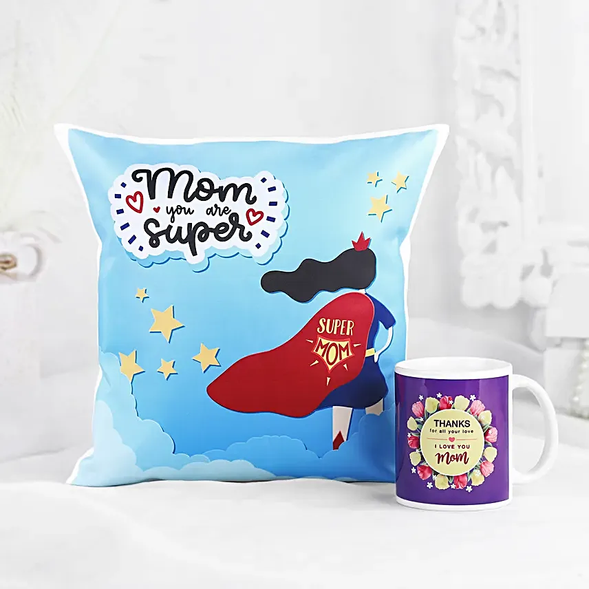 Super Mom Cushion And Mug Combo Hand Delivery