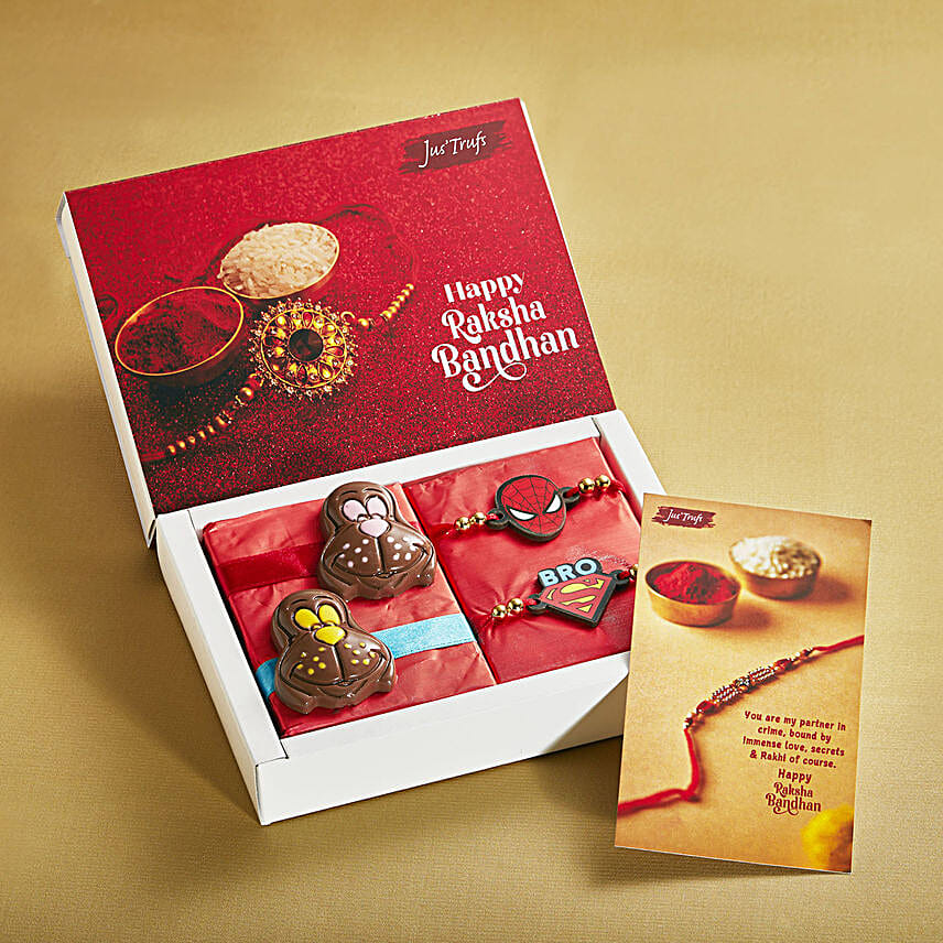 Superhero Rakhi Set N Kiddie Choco Box