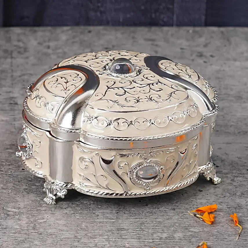 Surya Kiran Ratna Rakhi N Almonds Silver Box